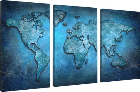 Quadro Decorativo Mapa Mundi Azul Países em Canvas Elo7