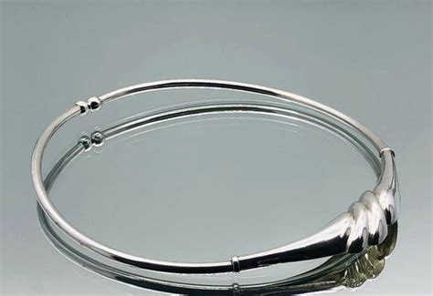 Sterling Silver Tube Torque Collar Front Feature Neck Gem