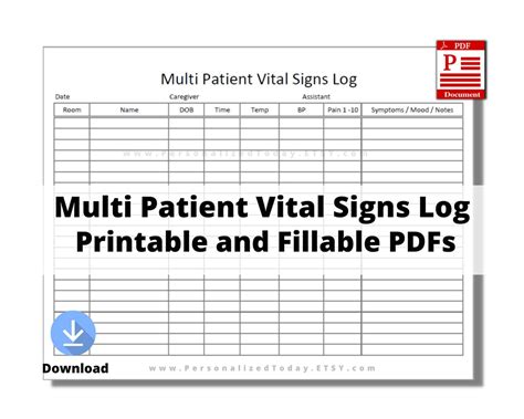 Printable Multiple Patients Vital Signs Log PDF Digital Etsy