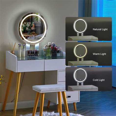 LEMROE Coiffeuse LED Lumière Dimmable Table de Maquillage avec Miroir