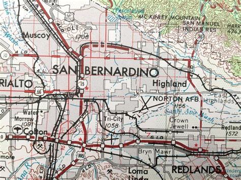 Antique San Bernardino California 1958 Us Geological Survey