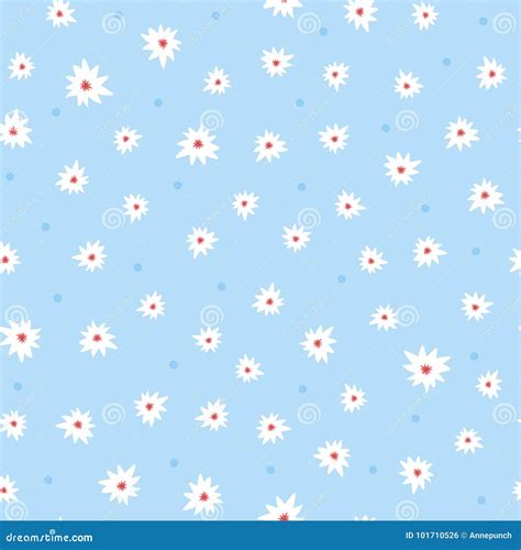 Cute Floral Seamless Pattern Small White Flowers On Blue Background