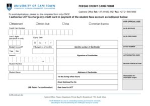 Fillable Online Uct Ac FEES08 CREDIT CARD FORM University Of Cape