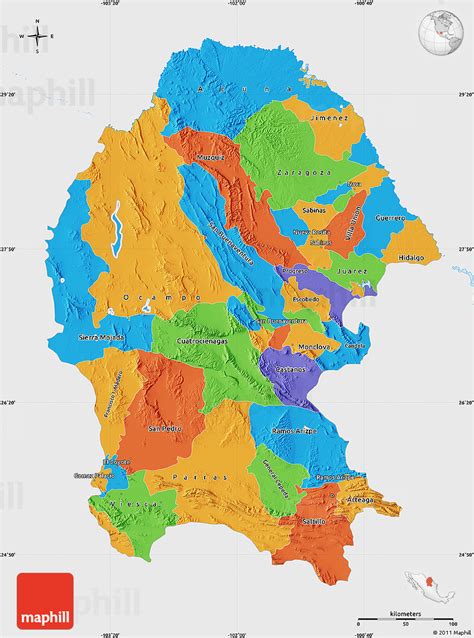 Political Map of Coahuila, single color outside