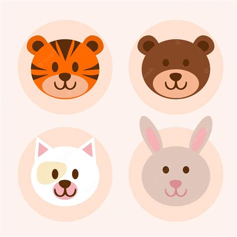 Premium Vector Cute Cartoon Animal Faces In Vector Style