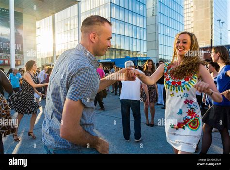 Paris France French Couples Swing Dancing On Street In Bibliotheque Neighborhood Authentic