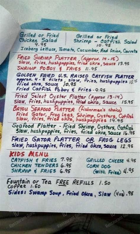 Menu at Fish River Grill restaurant, Foley