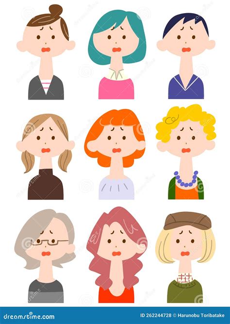 Illustration Set Of A Young Woman 2 Confused Face Stock Vector