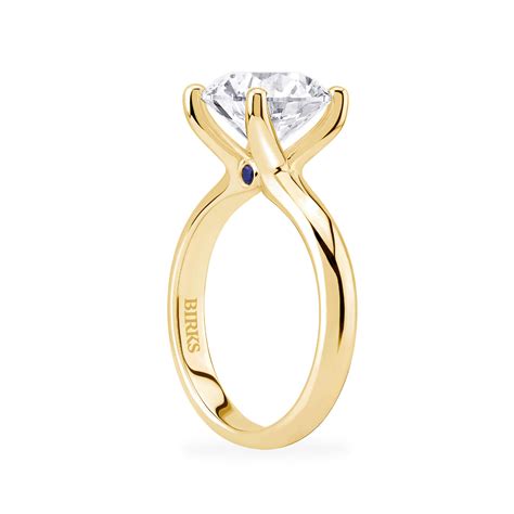 Yellow Gold Diamond Solitaire Engagement Ring With Sapphire