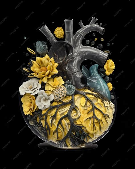 Premium Photo | A drawing of a heart with flowers and leaves on it