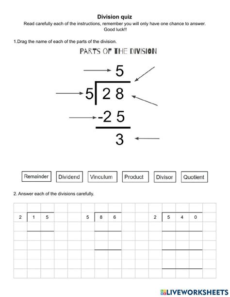 Divisions Quiz Worksheet Live Worksheets