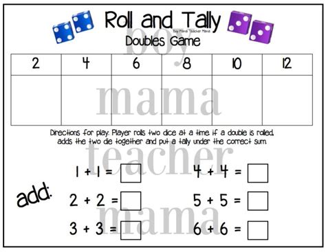 Free Roll And Tally Doubles Game Boy Mama Teacher Mama