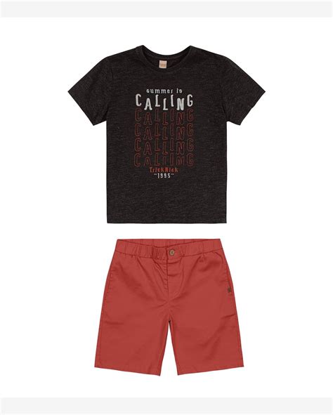 Riachuelo Conjunto Infantil Camiseta E Bermuda Trick Nick Preto