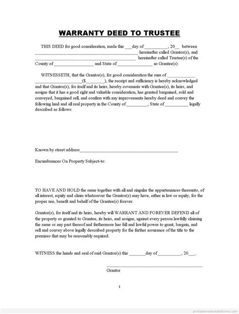 Sample Warranty Deed - Free Printable Documents