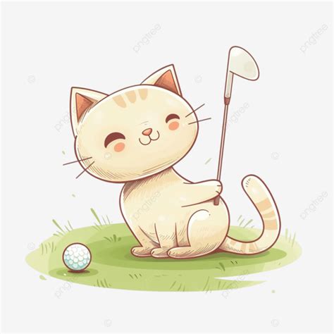 Desenho De Gato Fofo Jogando Golfe Na Grama Png ícones Logotipo