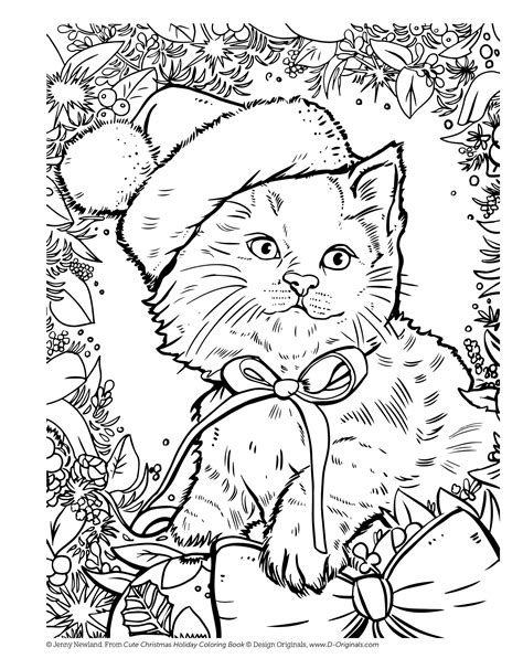 Christmas Cat Coloring Page