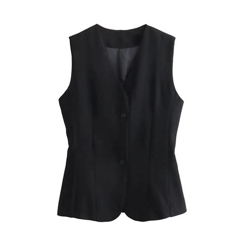 TRAF 2024 Spring Elegant Mujer Waistcoat Suits Office Lady Sleeveless V