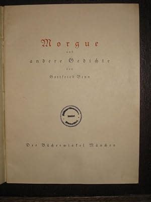 Morgue Und Andere Gedichte By Benn Gottfried Softcover