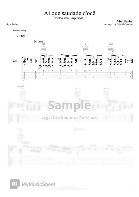 Ai Que Saudade D ôce Arranjo para vioão solo Fingerstyle Sheets by