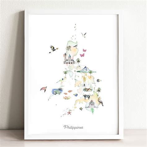 The Philippines Illustrated Map Art Print Philippines Travel Etsy