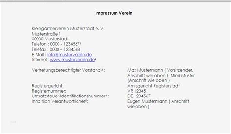 Impressum Vorlage Verein Erstaunlich Impressum Für Einen Verein Muster