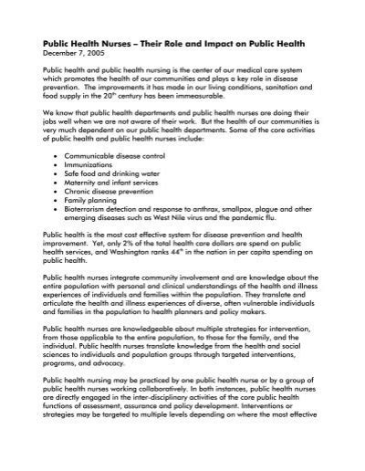 Public Health Nurses â Their Role And Impact On Public Health