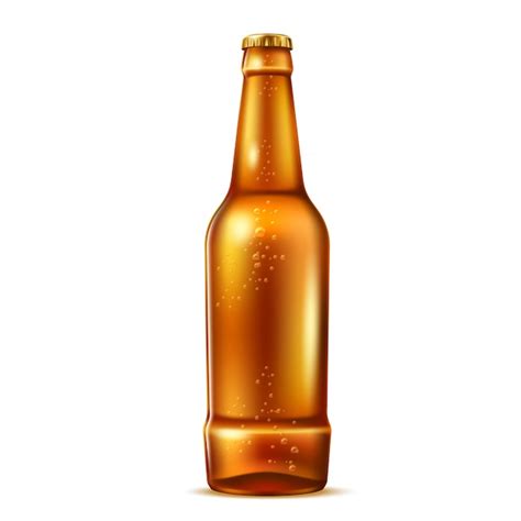 Vector Realista Botella De Cerveza De Vidrio Con Burbujas Vector Premium