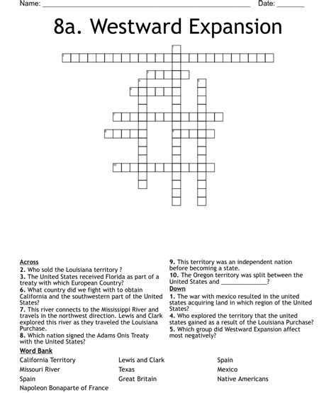 8a Westward Expansion Crossword WordMint