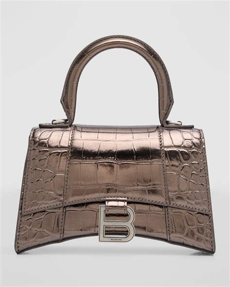 Balenciaga Hourglass Xs Metallic Croc Embossed Top Handle Bag Neiman