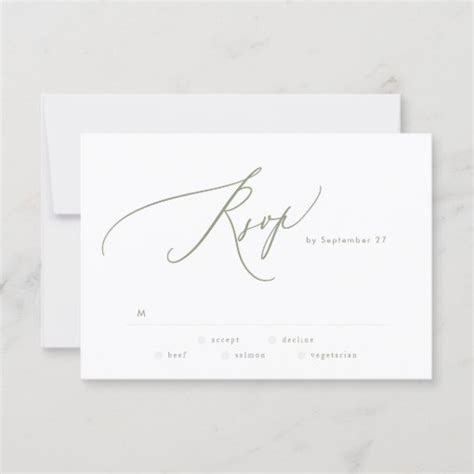 Modern Sage Green White Simple Wedding RSVP Card | Zazzle