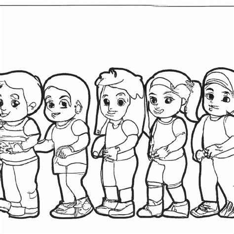 10 Desenhos de Crianças em Fila para Imprimir e Colorir