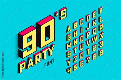 Isometric 3d font, back to the 90's alphabet letters and numbers Stock ...