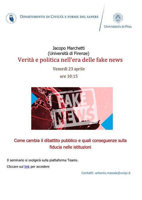 21 E 23 Aprile 2021 Seminari Su Fake News E Democrazia Dipartimento