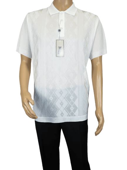 Mens Polo Shirt Slinky Sheer Short Sleeves Soft Touch By Stacy Adams 57007 White