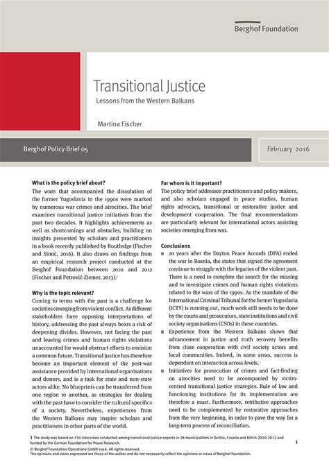 Transitional Justice Lessons From The Western Balkans Berghof Foundation