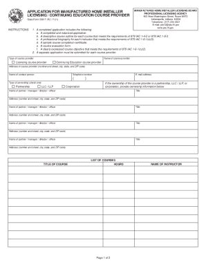 Fillable Online Application For Manufactured Home Installer Fax