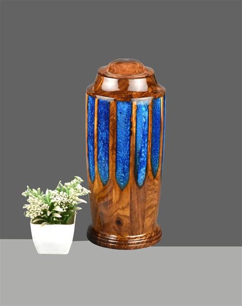 Blue Epoxy And Rosewood Cremation Urn For Human Ashes Adult Burial