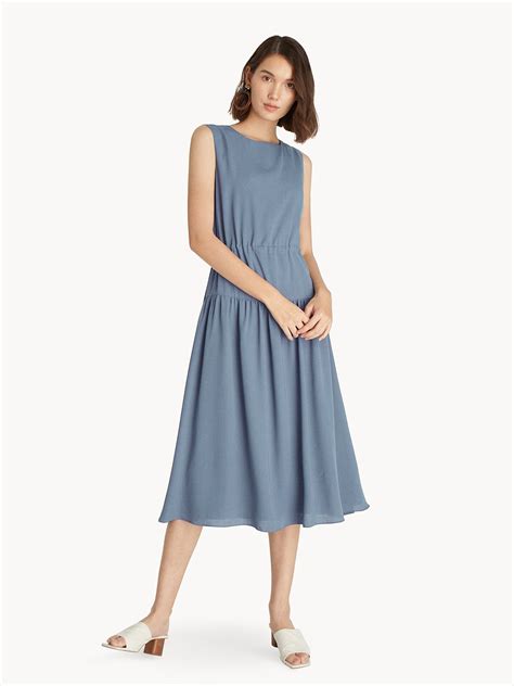 Midi Ruched Flare Dress Blue Pomelo Fashion