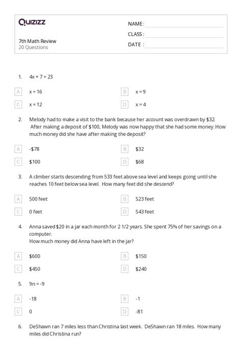 50 Money Math Worksheets For 7th Class On Quizizz Free Printable