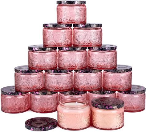 Luxury Vintage 4oz Pink Embossed Glass Candle Container Jars Vessel With Tin Lid For Soy Scented