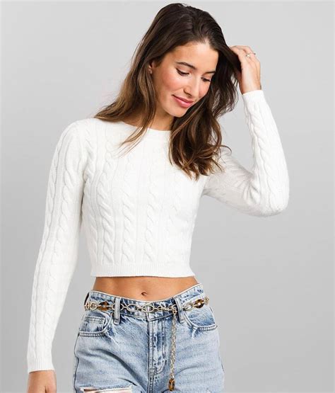 Fitz Eddi Cable Knit Cropped Sweater Womens Sweaters In White Buckle