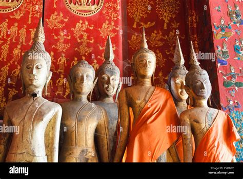 Statues In The Temple Vat Xieng Thong In Luang Prabang Laos Stock