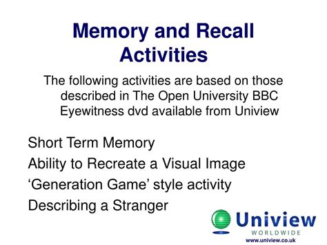 Ppt Memory And Recall Activities Powerpoint Presentation Free