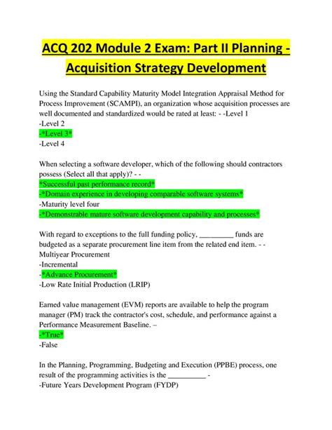 ACQ 202 Module 2 Exam Part II Planning Acquisition Strategy