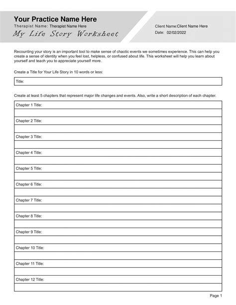 Narrative Therapy My Life Story Worksheet PDF