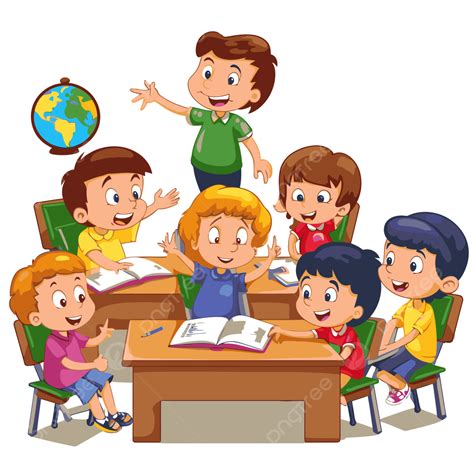 Teaching Clipart Children Sitting At Desk In Classroom Vector