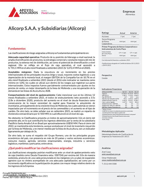 Informe Alicorp Sus Estados Financieros Fitchratings Empresas