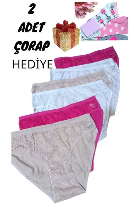 shop Kadın Dantelli 6 adet Bikini Yumuşak Kumaş külot 2 Adet Çorap