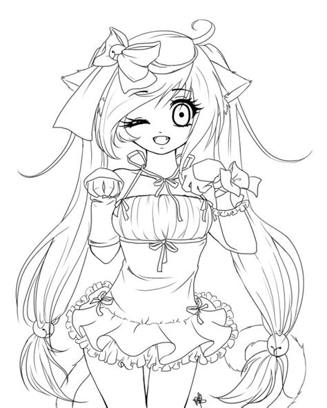 Anime Wolfgirl Coloring Page