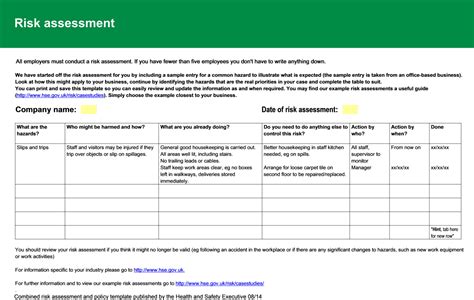 Hse Risk Assessment Templates Sampletemplatess Sampletemplatess